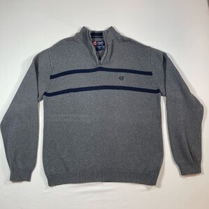 Chaps Ralph Lauren Men's Gray Sweater with Navy Stripes, Size Large